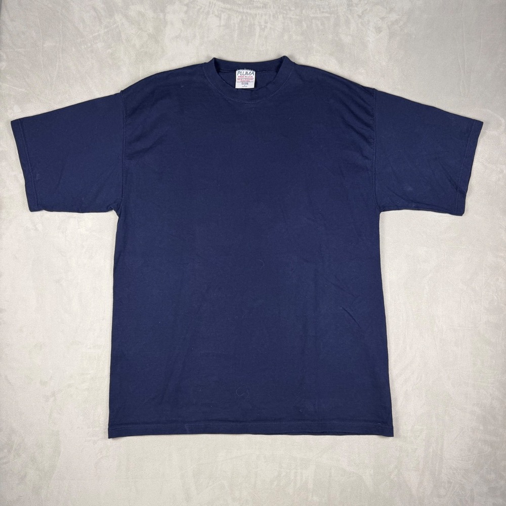 90s Mens Pluma Heavyweight Cotton Blank T-Shirt Navy Blue L